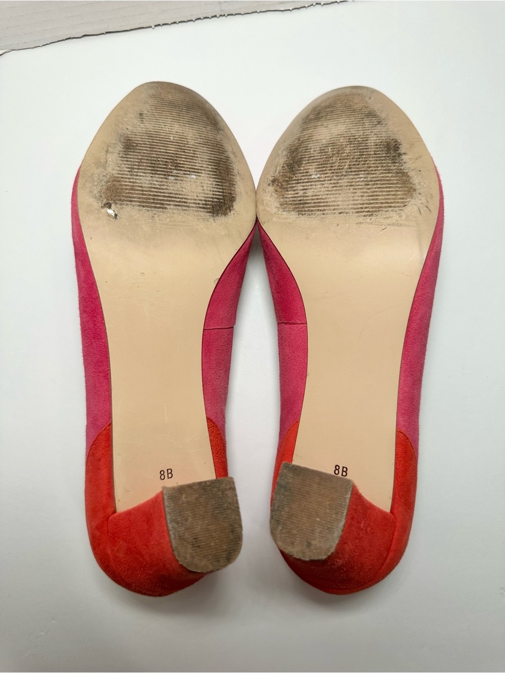 Talbots Women’s Orange Pink Beige Suede Stripe Retro Almond Toe Heel Pump-Size 8 - Picture 5 of 11